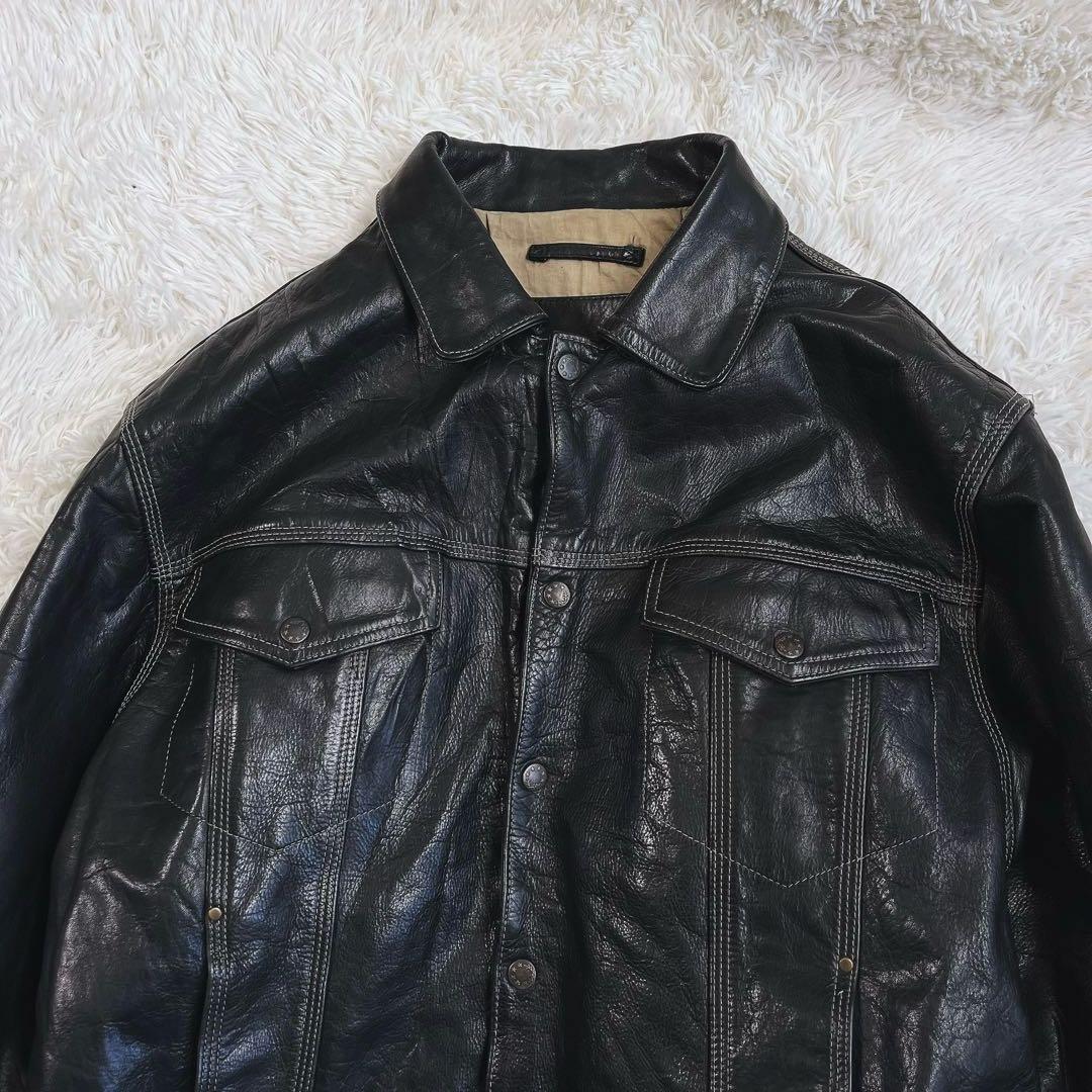 格安✨レザー　トラッカージャケット　ブラック XXLサイズ 革ジャン ライダース