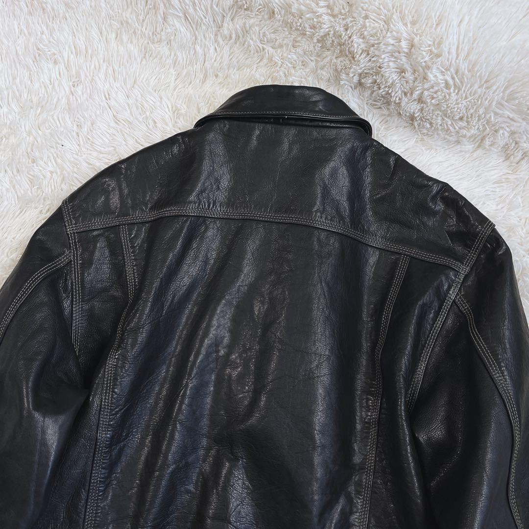 格安✨レザー　トラッカージャケット　ブラック XXLサイズ 革ジャン ライダース