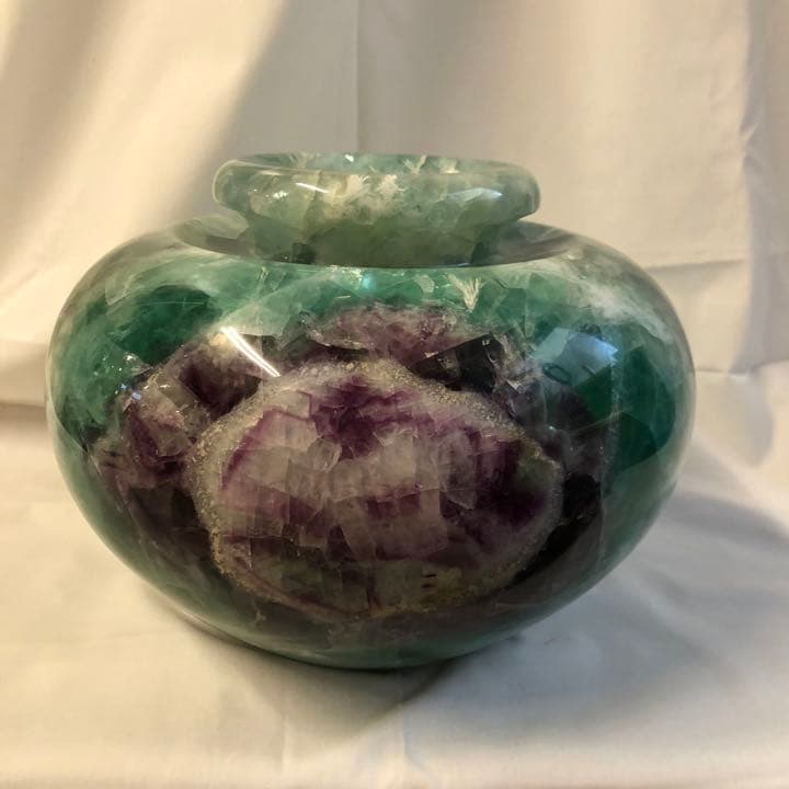 天然フローライト 花器 花瓶 花壺