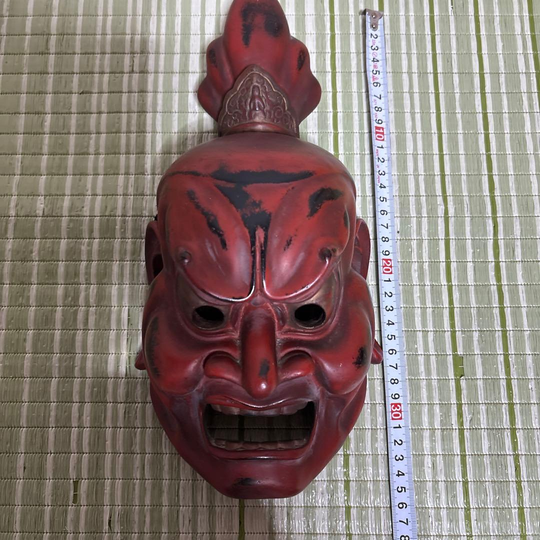 お面　能面　神楽面　仁王　仏具　鬼　男　赤　工芸品　渦　金剛力士　壁掛け　置物