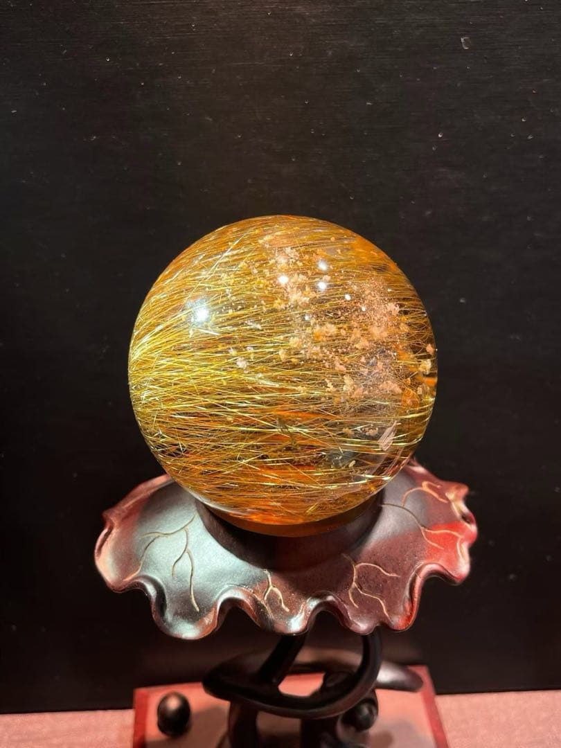 ⭐︎【極上品】天然銅色ゴールドルチルクオーツ 置物 69mm 476g