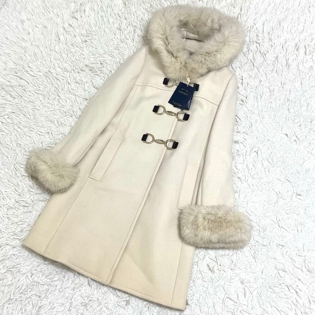 新品ジャスグリッティ ビット付きダッフルコート　フォックスファー　ウールコート
