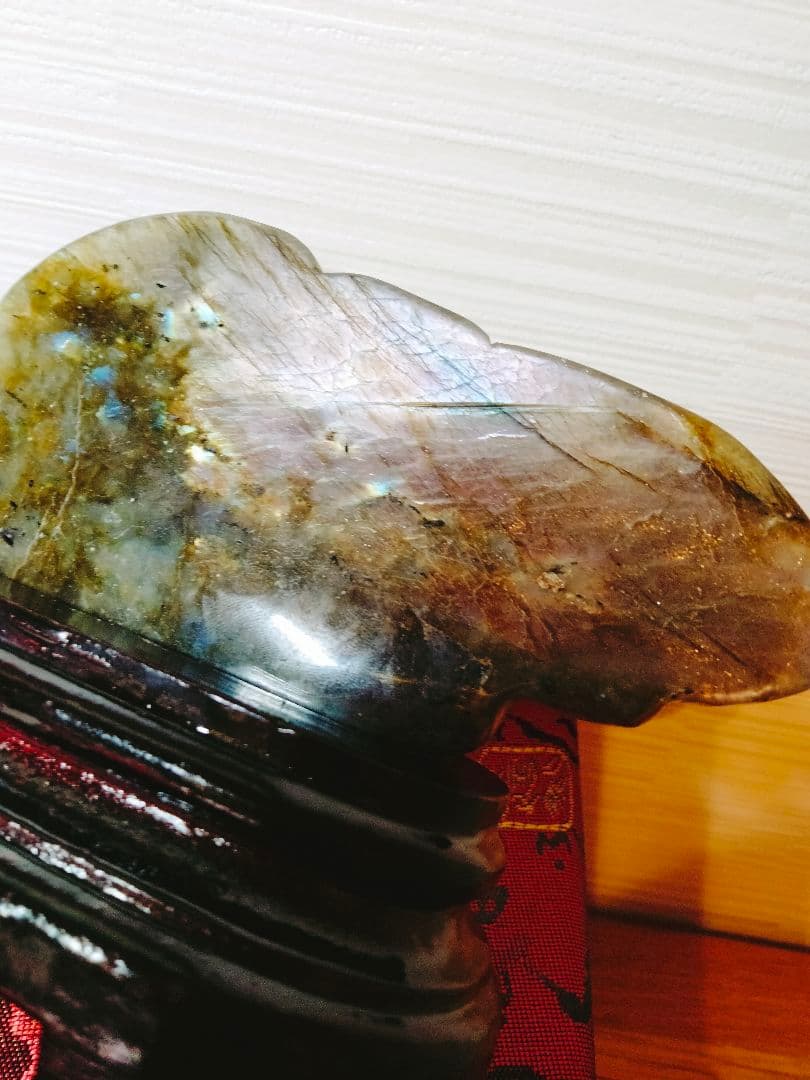 リ*ー様 鳳凰　彫刻　置物　天然石　ラブラドライト置物　ラブラドライト　台座付き