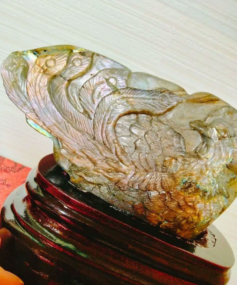 リ*ー様 鳳凰　彫刻　置物　天然石　ラブラドライト置物　ラブラドライト　台座付き