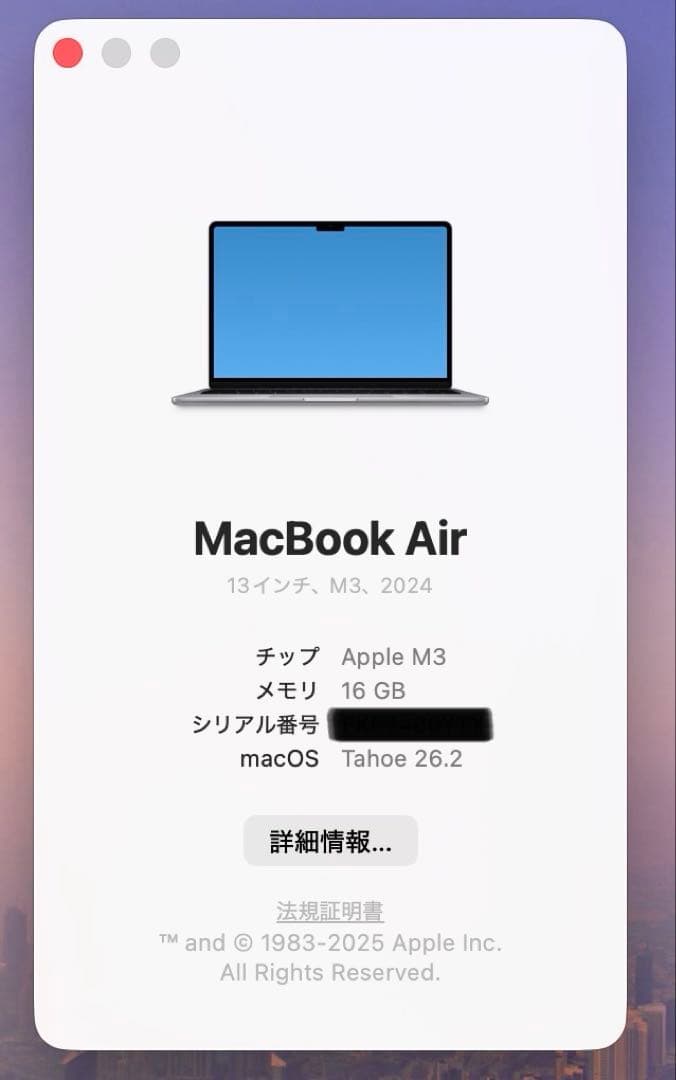 【完美品】MacBook Air M3 13インチ 16GB 256GB保証有り
