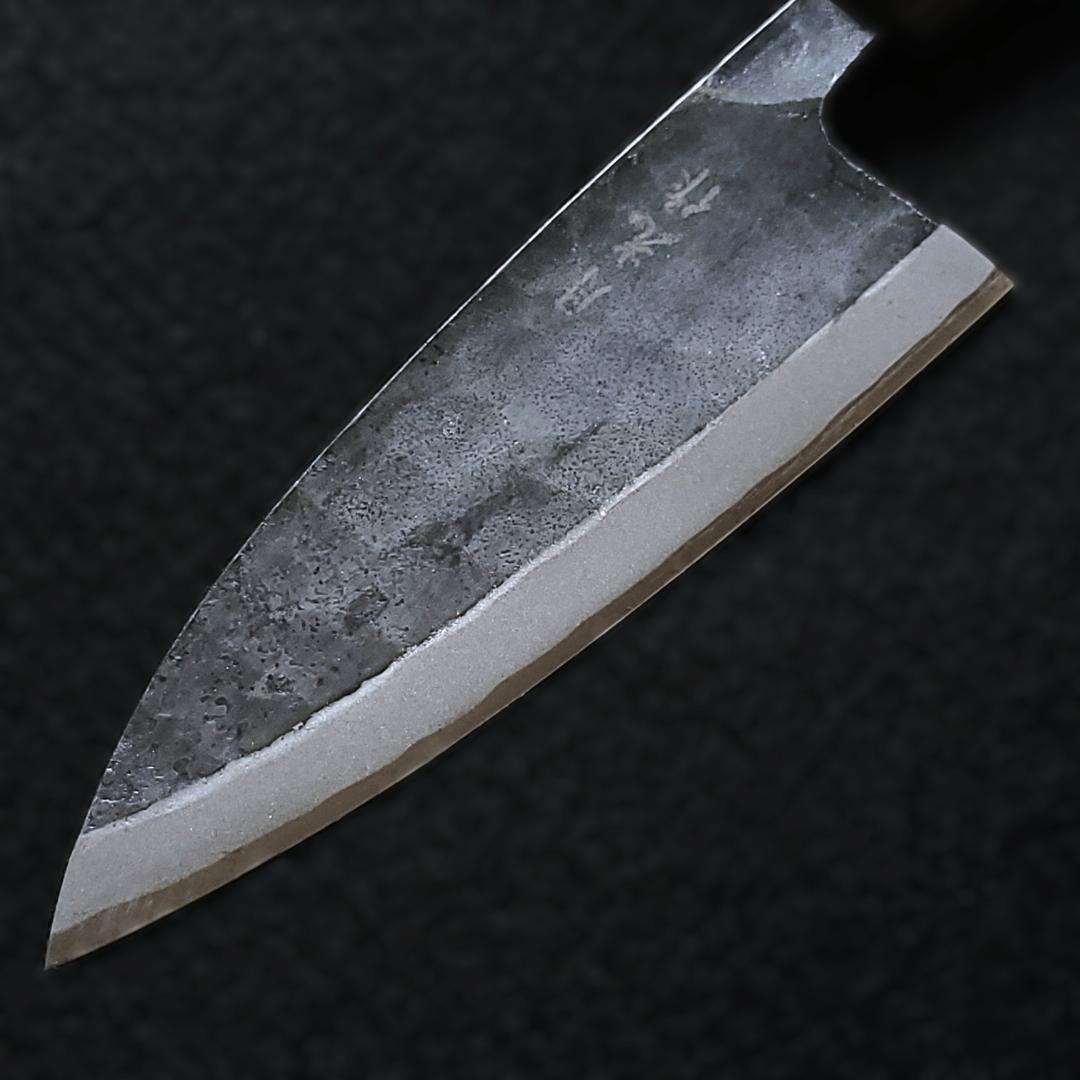 【現品限り】青紙2号 黒打 両刃出刃包丁 150㎜ #9397 焼栗柄 月光作