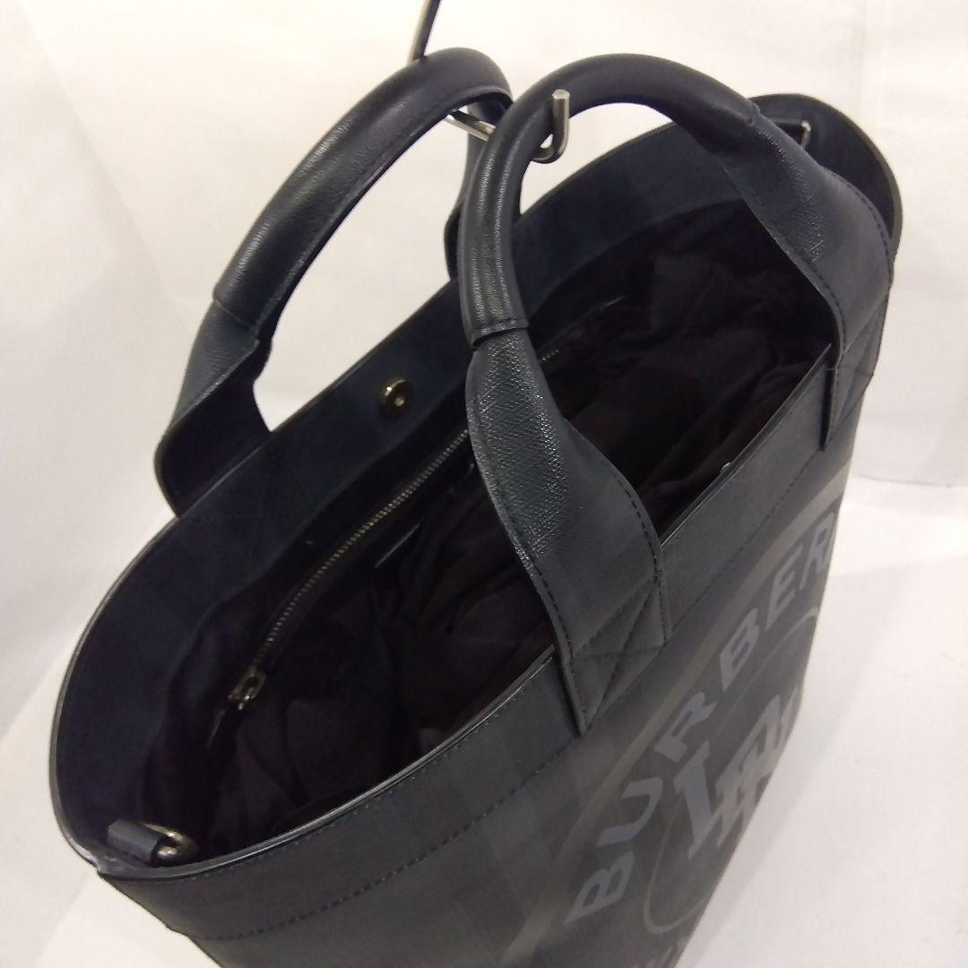 【美品】バーバリー トートバッグ 2way ショルダー レザー×PVC 黒