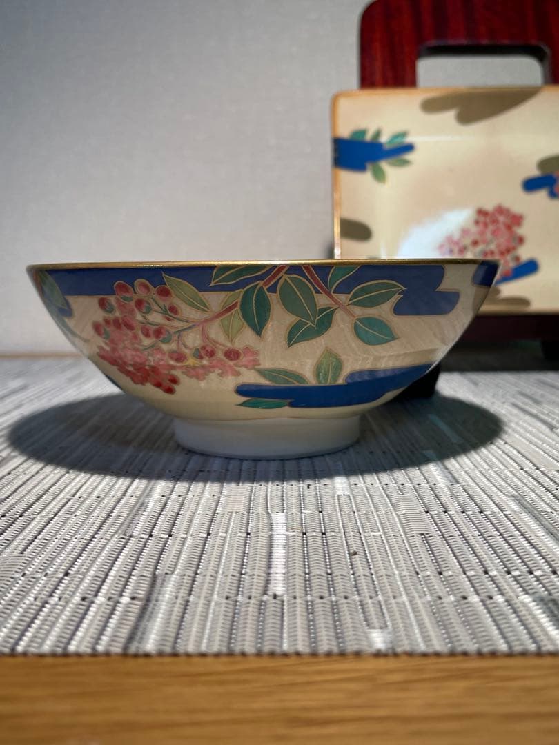 132桑野むつ子 京都 御所の花十二ヶ月【8月百日紅】抹茶椀・和陶皿 しおり付