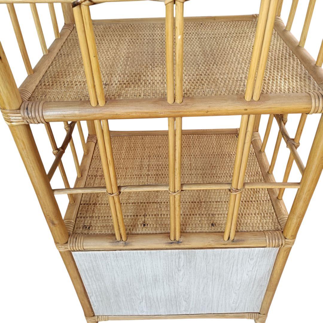 ラタン アーチ型 5段シェルフ 籐家具 昭和レトロ　リメイクシート仕上げ