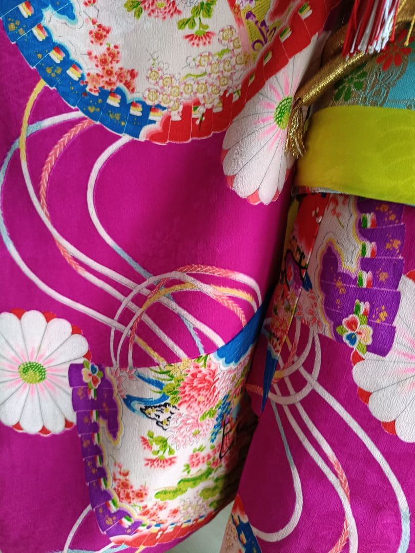 専用です☆アンティークマゼンダピンクの着物とブルーの作り帯☆七五三3歳