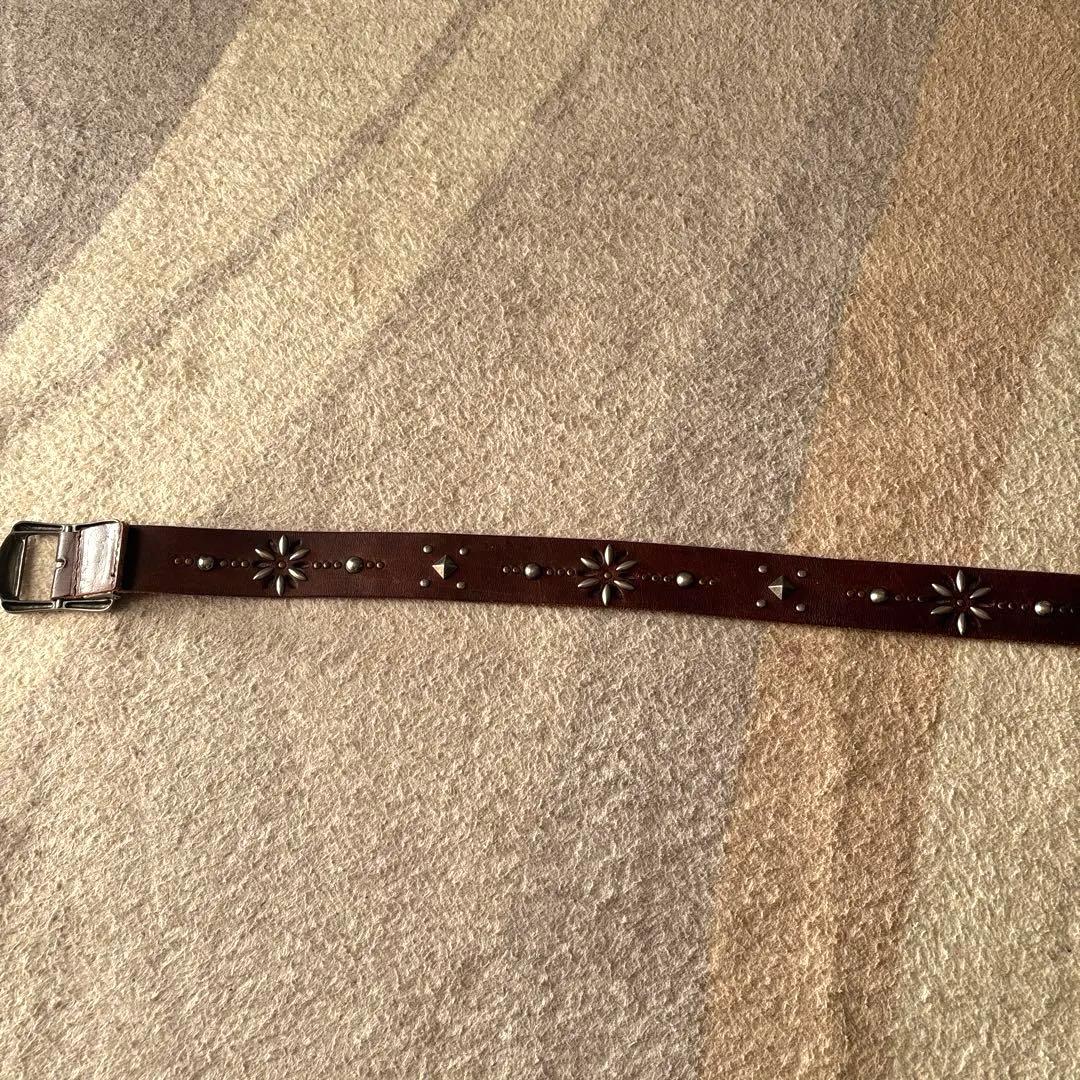 美品 本革　スタッズベルト　ターコイズフラワー レザー ベルト