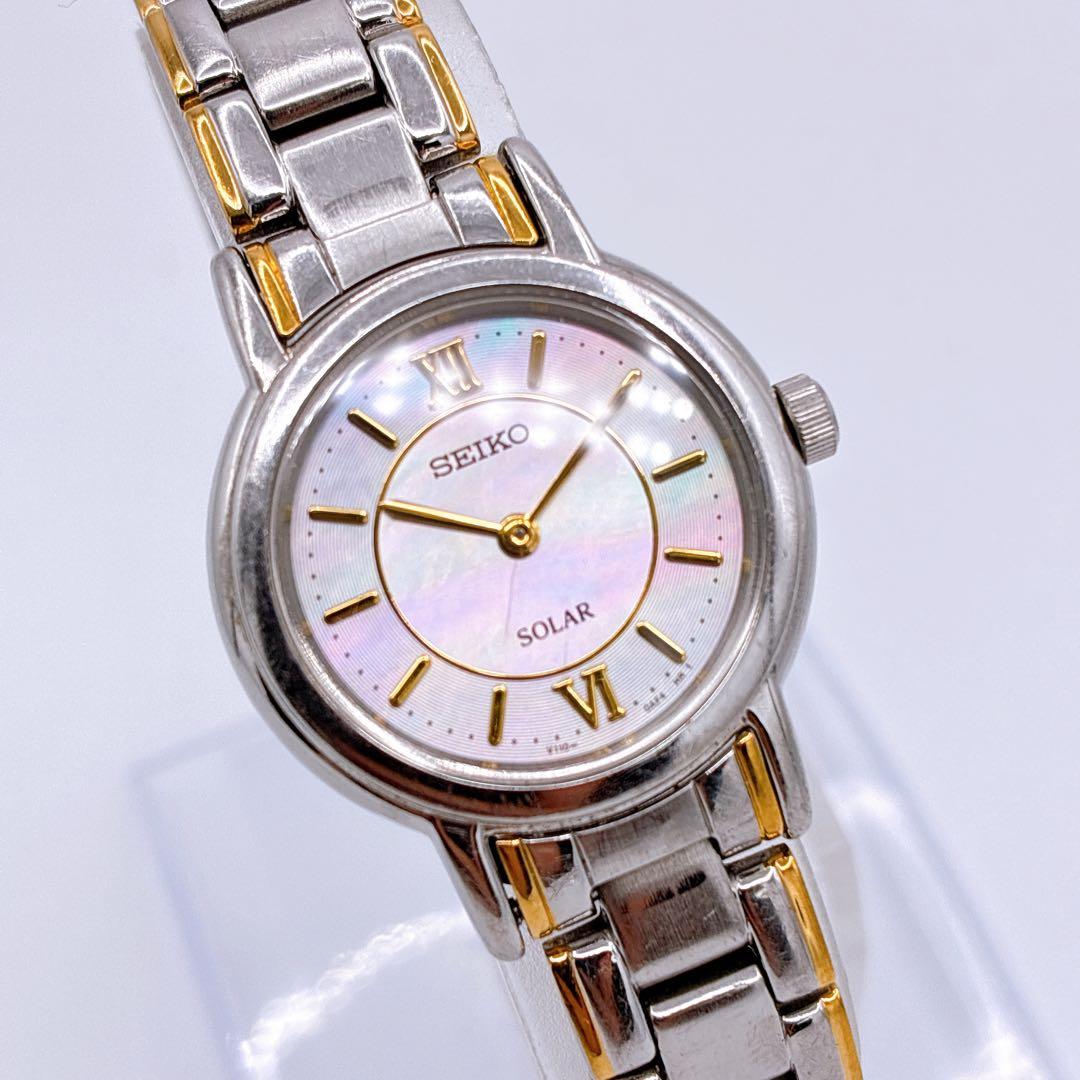 【極美品】SEIKO ソーラー マザーオブパール文字盤 V110-0AC0 レア