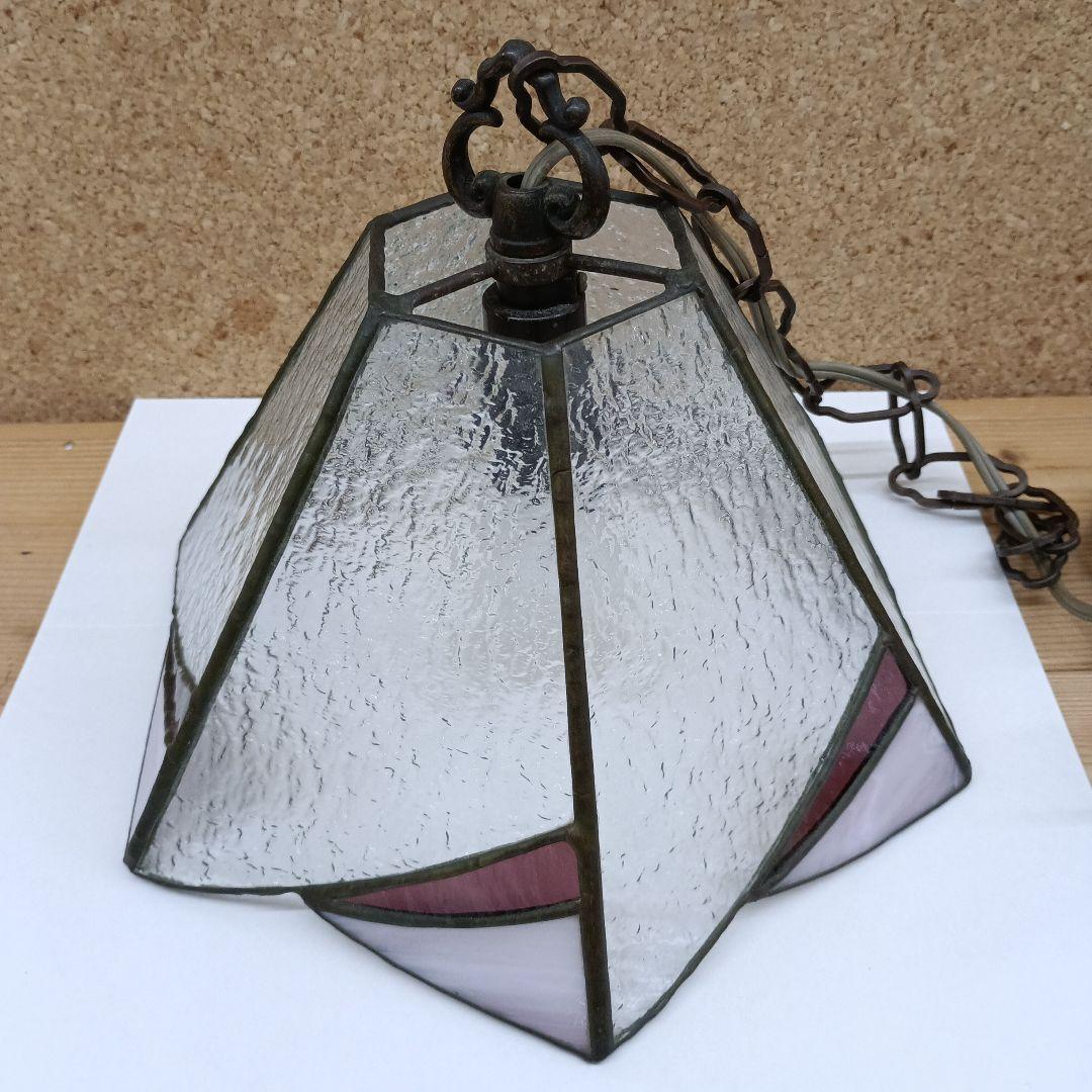 レトロ　ステンドグラス 六角形 ペンダントライト　吊り下げランプ　1灯