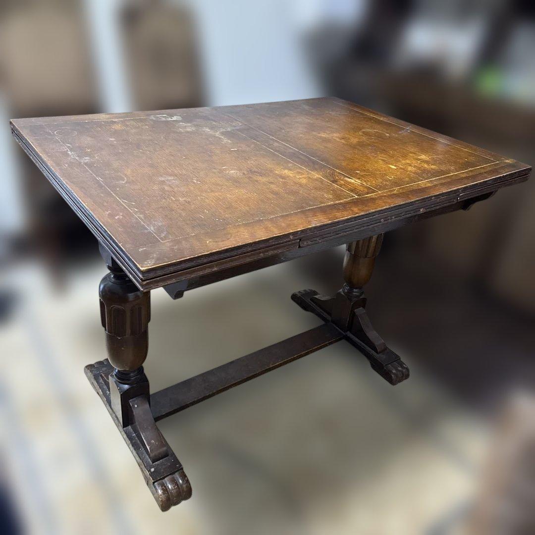 【希少】英国アンティーク オーク バルボスレッグ ドローリーフテーブル 店舗什器
