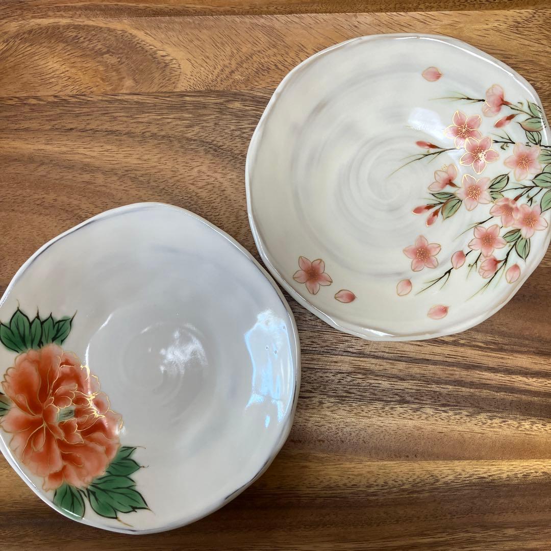 新品未使用　陶あん　京焼清水焼　色絵付け手びねり皿2枚セット