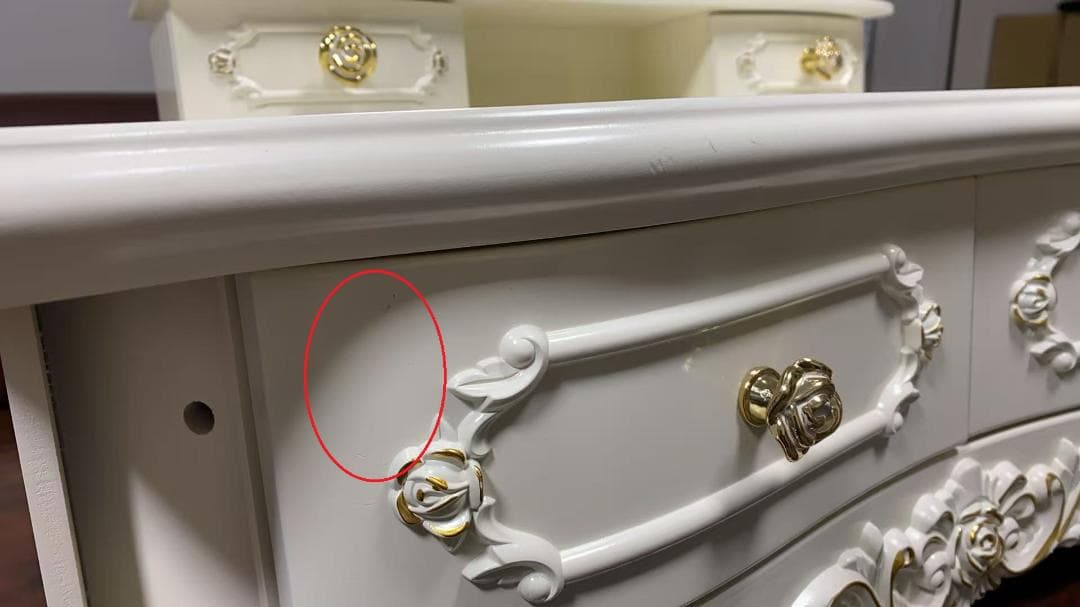 【三色変化ミラー】ホワイト白い彫刻模様ドレッサー 訳あり品109-80-01