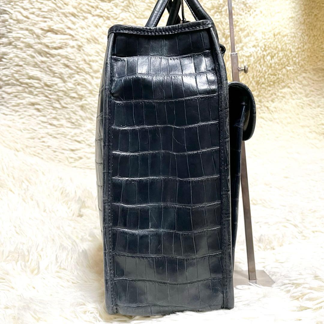 ま*君様 希少✨フェリージ トートバッグ レザー クロコ型押し チャーム付 紺色