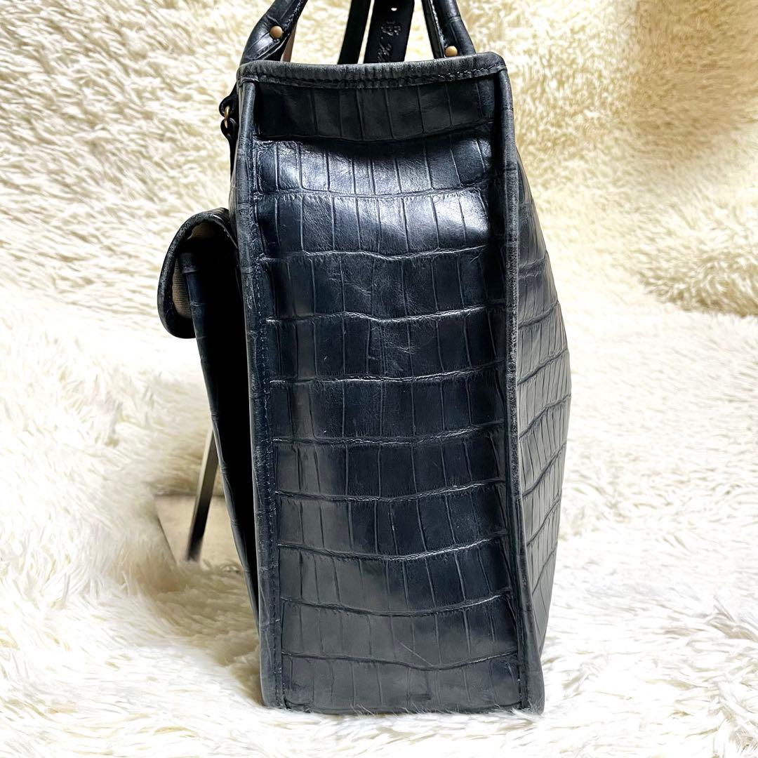 ま*君様 希少✨フェリージ トートバッグ レザー クロコ型押し チャーム付 紺色