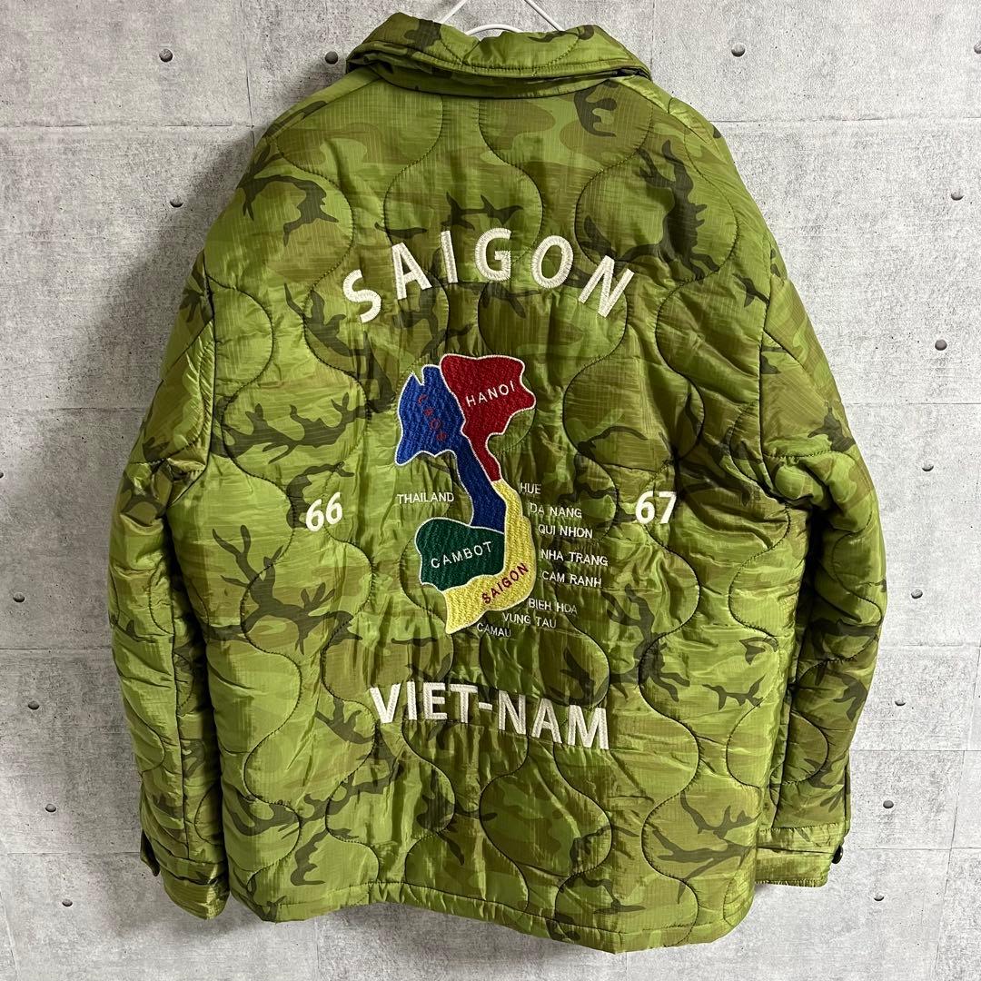 美品！HOUSTON ベトジャン　キルティングL 刺繍　中綿　ミリタリー　マップ