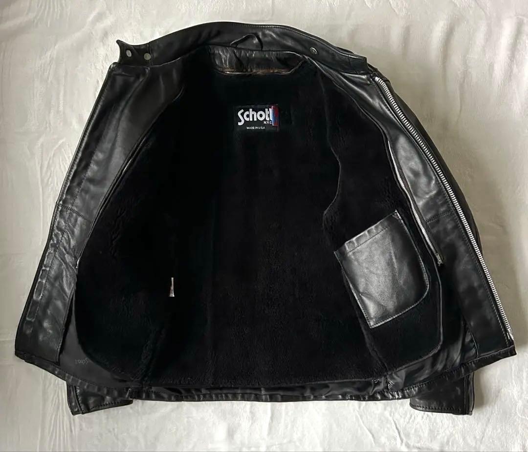 【美品】 Schott ブラックレザーシングルライダースジャケット