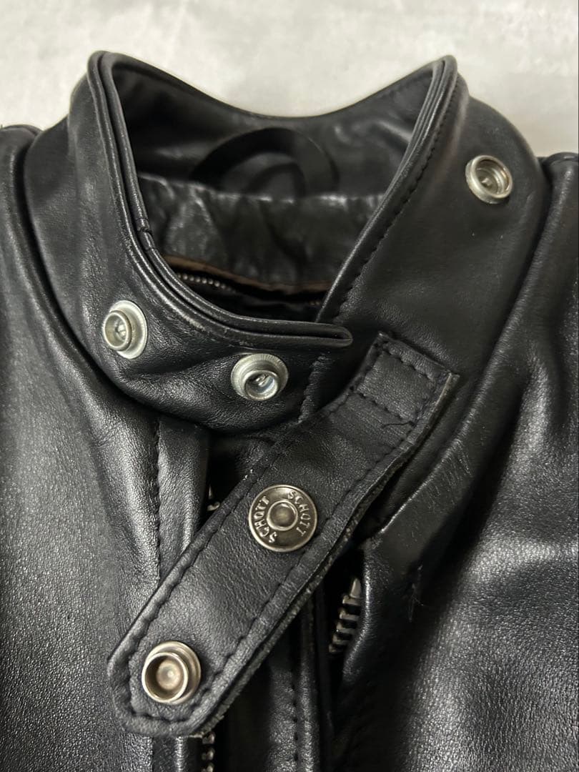 【美品】 Schott ブラックレザーシングルライダースジャケット
