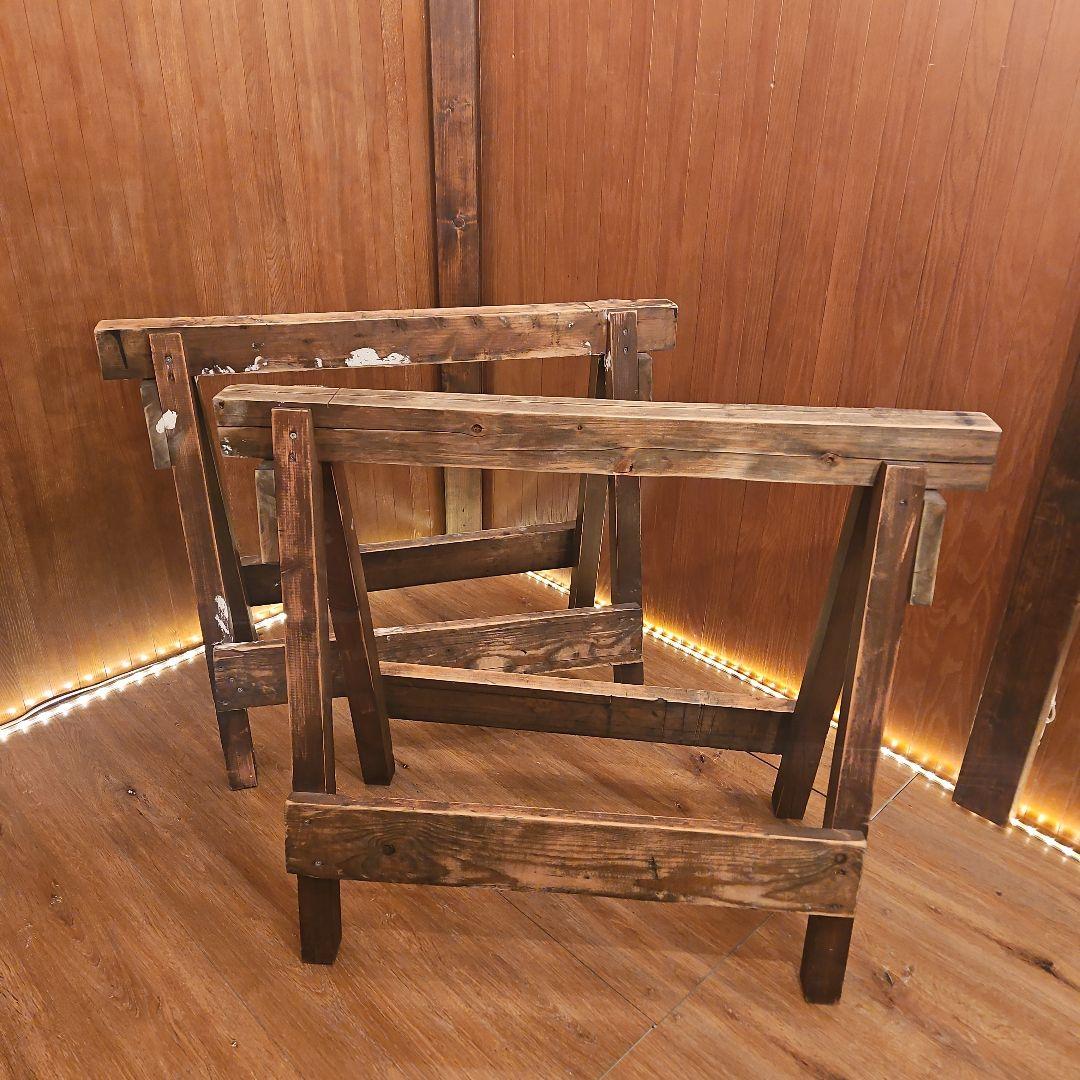 木製ソーホース　A型スタンド　テーブル脚　ヴィンテージ調ハンドメイド　２セット