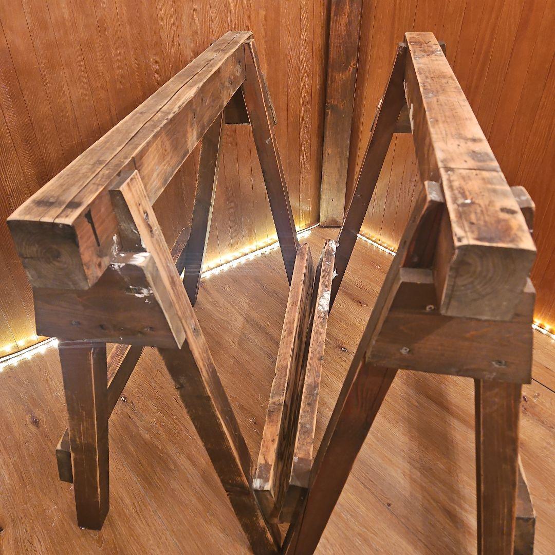 木製ソーホース　A型スタンド　テーブル脚　ヴィンテージ調ハンドメイド　２セット