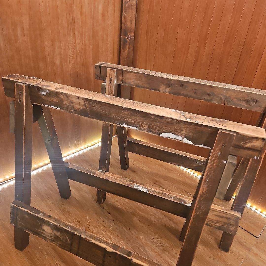 木製ソーホース　A型スタンド　テーブル脚　ヴィンテージ調ハンドメイド　２セット