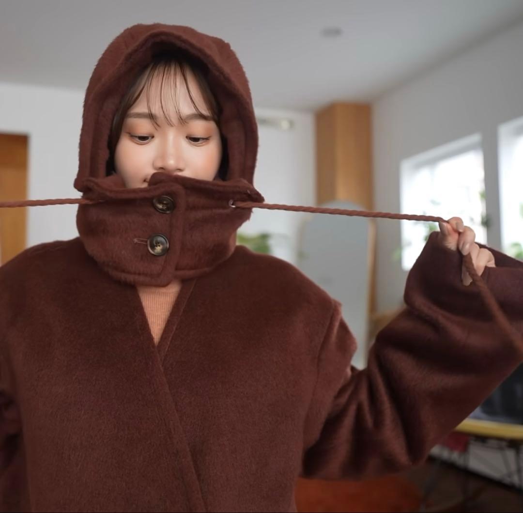 【新品未使用】pinue フード付きノーカラーコート BORDEAUX