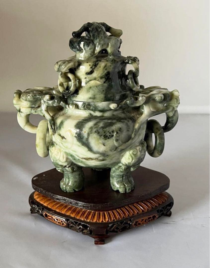 清时代 古美術　香炉　天然翡翠 置物　彫刻y209