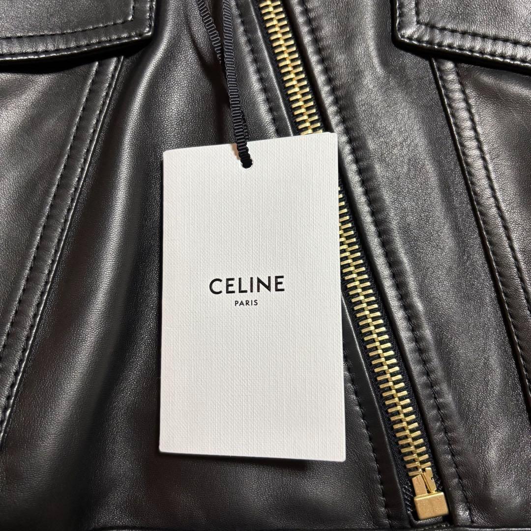 未使用　新品　CELINE 22AW ラムレザーライダース 42 黒　金ボタン