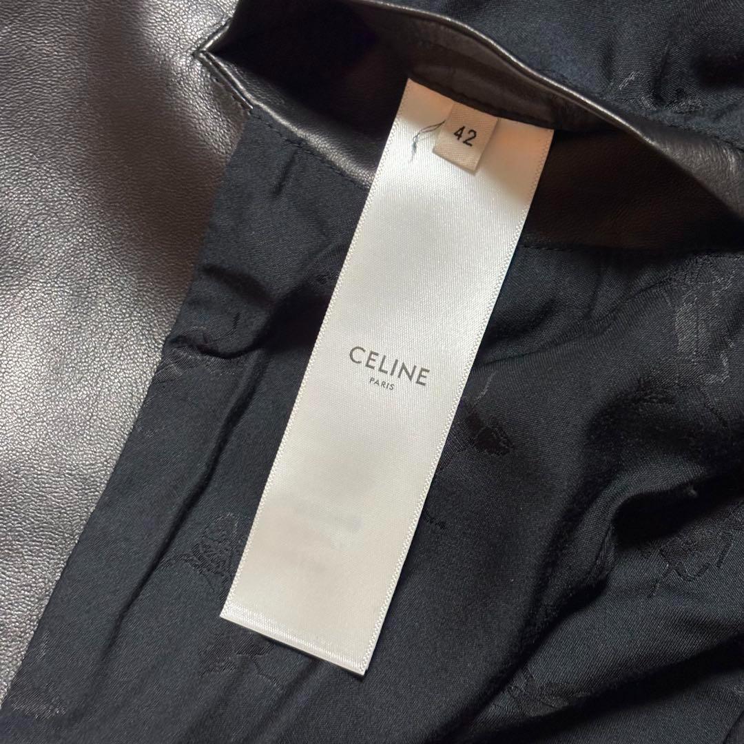 未使用　新品　CELINE 22AW ラムレザーライダース 42 黒　金ボタン