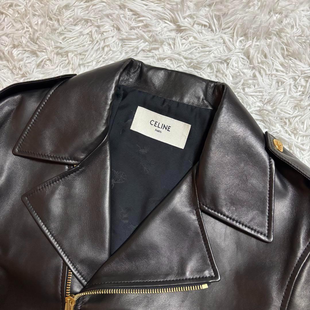 未使用　新品　CELINE 22AW ラムレザーライダース 42 黒　金ボタン