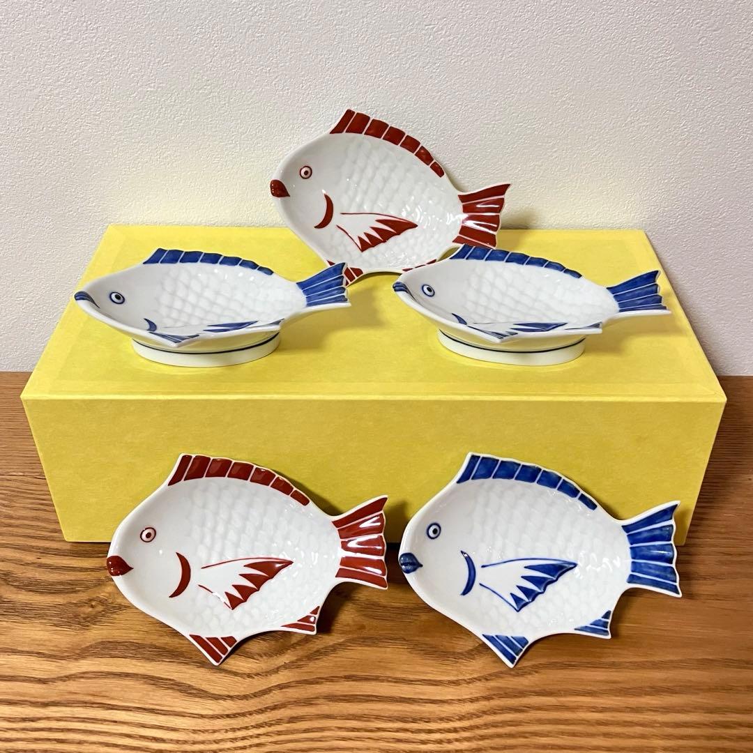 九谷焼　上出長右衛門窯　魚皿　染付　銘々皿