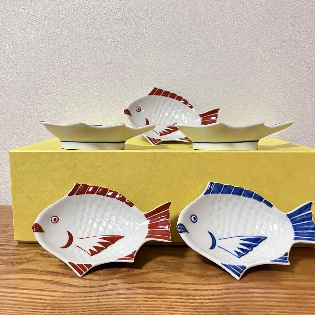九谷焼　上出長右衛門窯　魚皿　染付　銘々皿