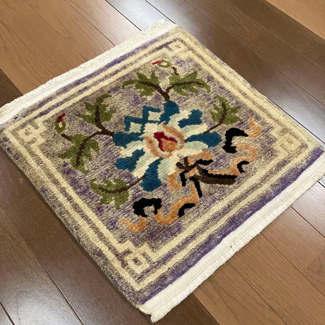 チベットラグ　ビンテージ手織り絨毯 46cmx46cm old rug