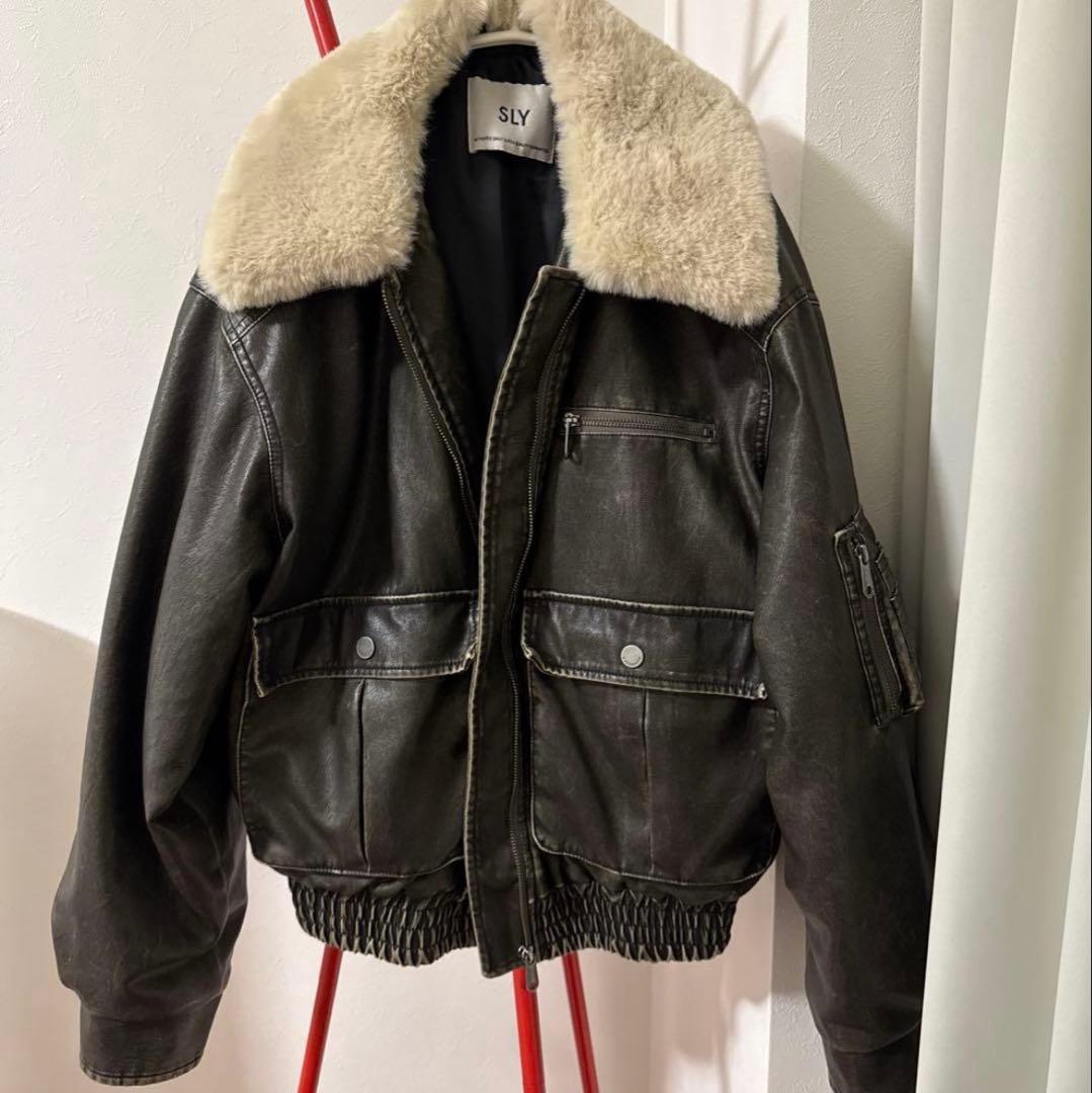 SNSで話題！SLY VINTAGE F/LEATHER S/ブルゾン　ブラック