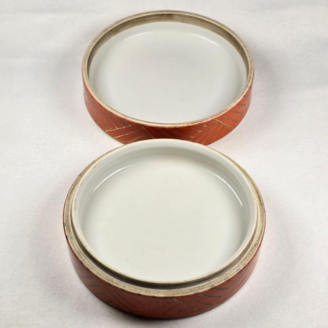 貴重 中国古美術 古磁 粉彩 手絵 描金 慈母教子図 手捧合 大香合 在銘