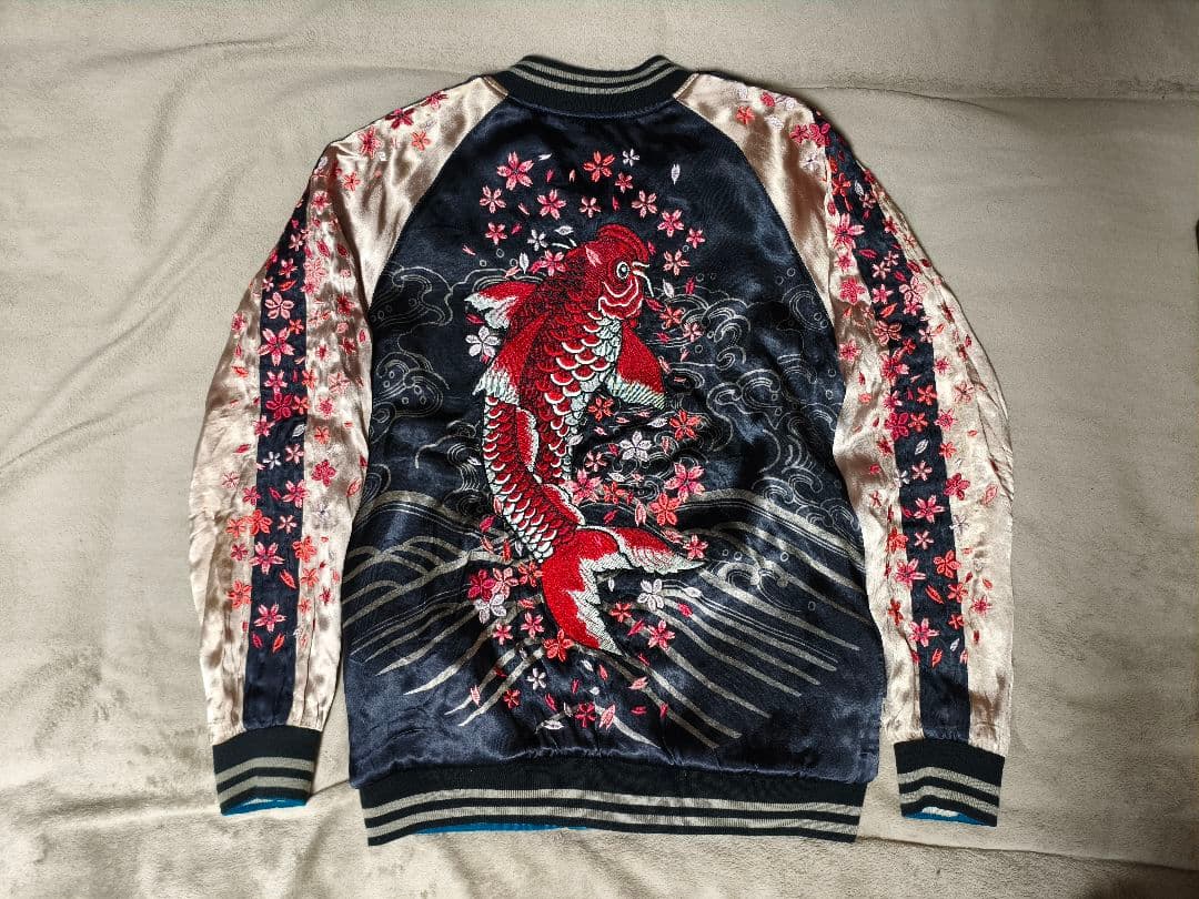 桜と鯉の刺繍リバーシブル雅結スカジャン