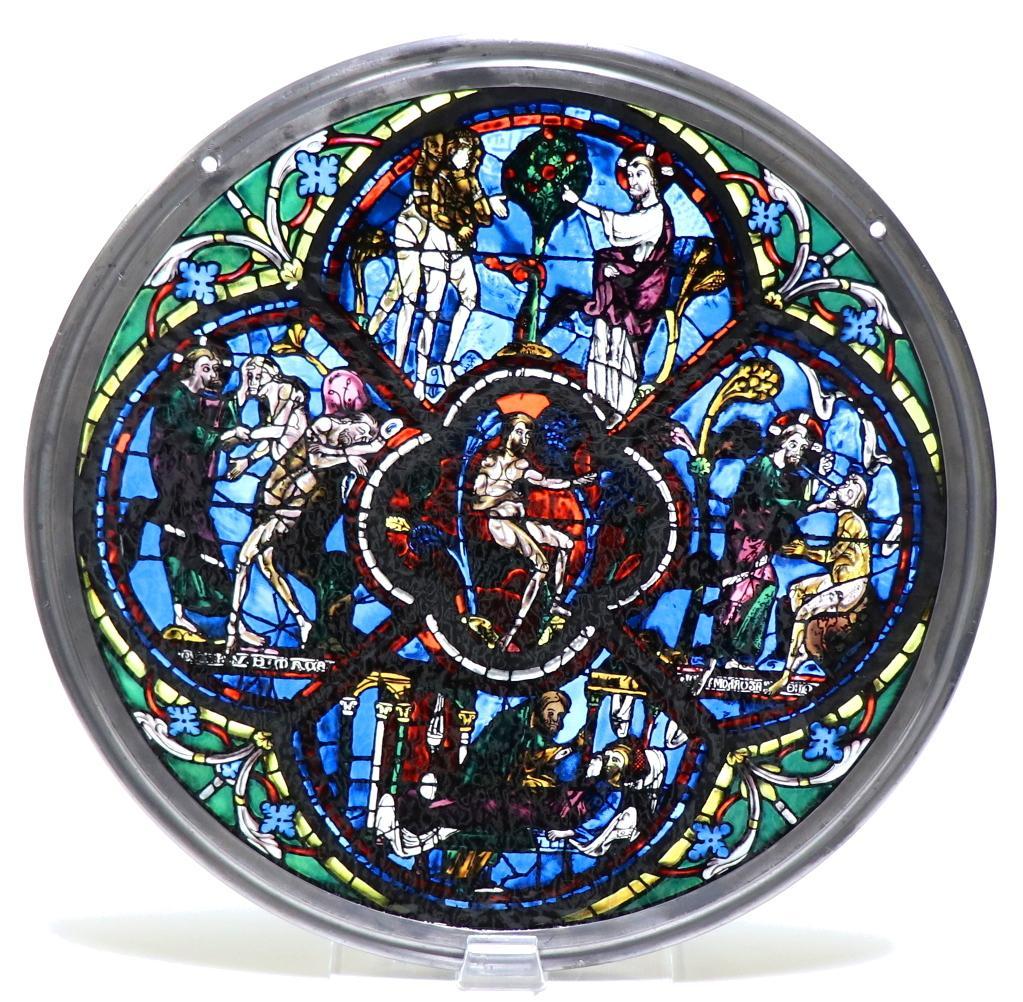 大型 アダムとイブ ヴィンテージ ステンドグラス 教会 旧約聖書 創世記