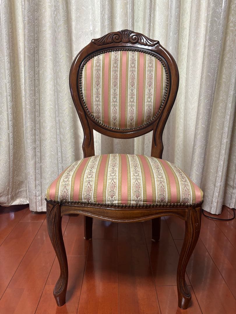 クラシックスタイル 木製チェア ピンクストライプ