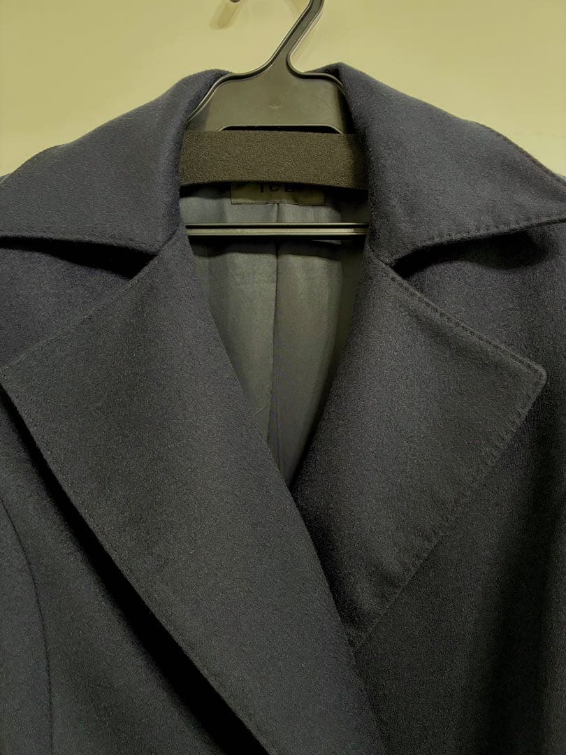 美品ICBアイシービー カシミア100%ガウンコート着丈116cmネイビー