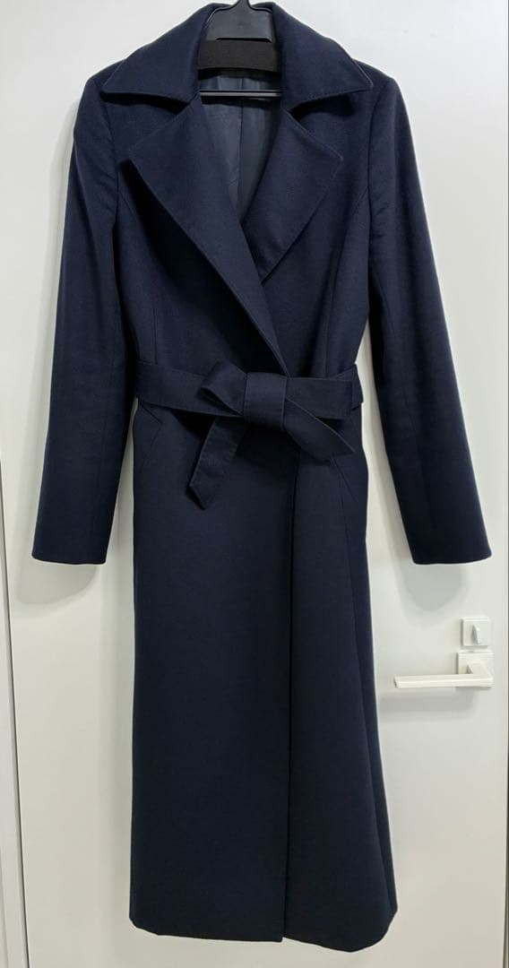 美品ICBアイシービー カシミア100%ガウンコート着丈116cmネイビー