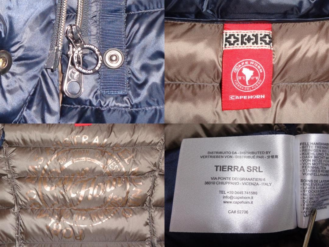 美品 CAPEHORN ケープホーン ロングダウンコート ラクーンファー 42紺