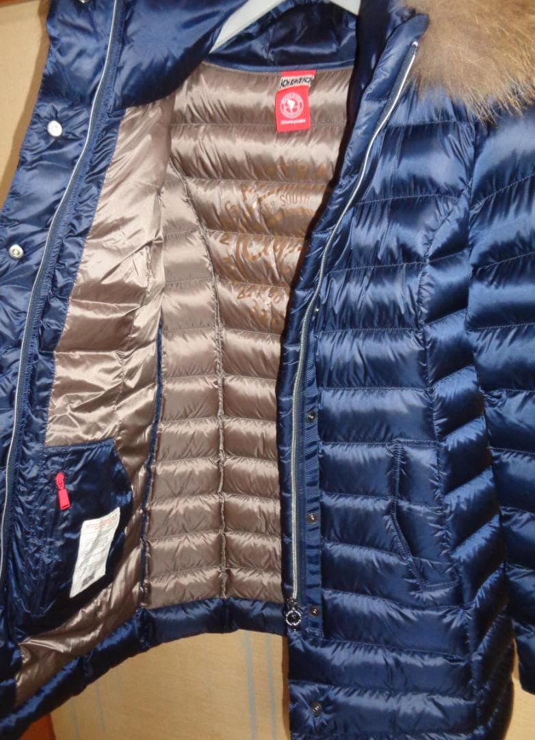 美品 CAPEHORN ケープホーン ロングダウンコート ラクーンファー 42紺