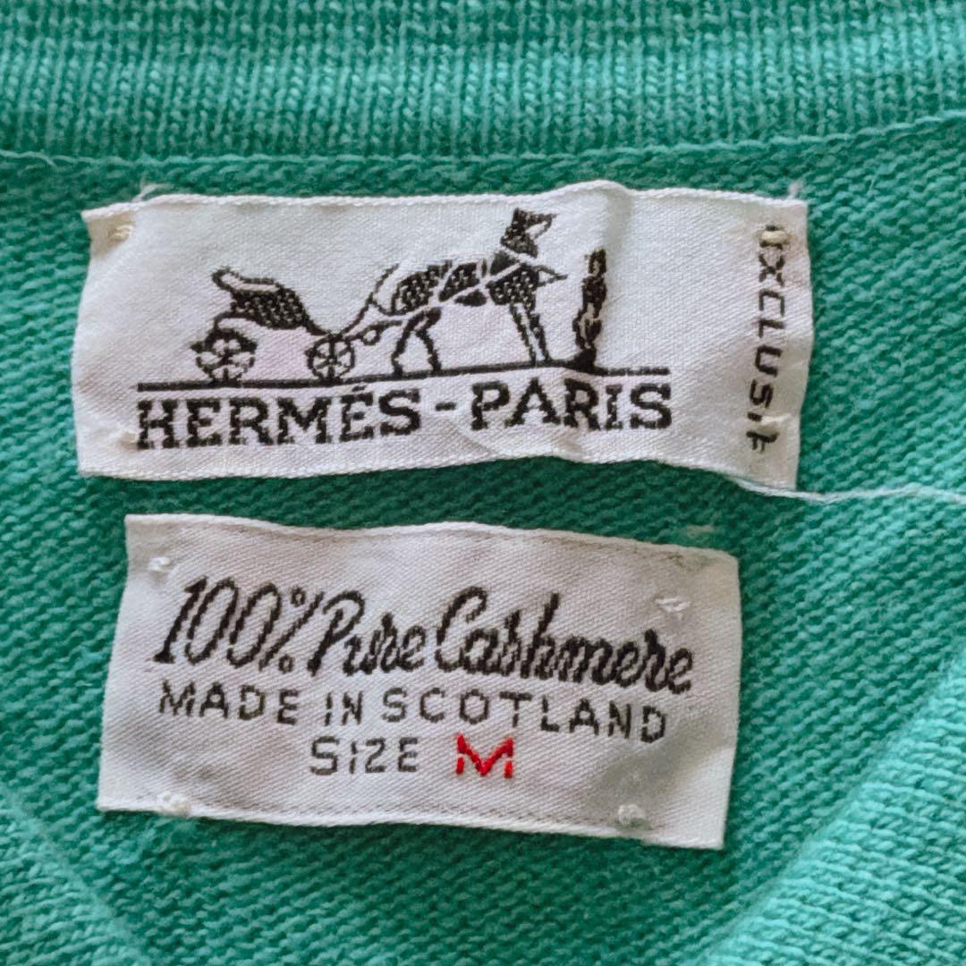 HERMÈS エルメス ピュアカシミヤ100％ ポロニット 襟付き Mサイズ 緑