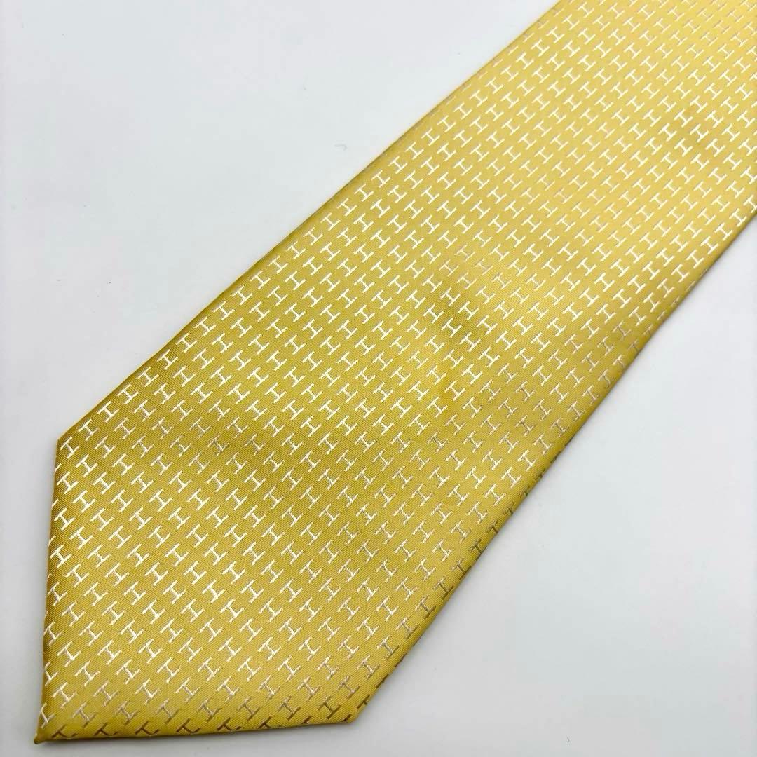 極美品✨ HERMES ネクタイ ファソネ H柄 ジャガード 総柄 イエロー 黄