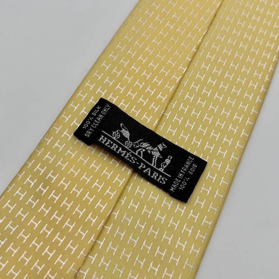 極美品✨ HERMES ネクタイ ファソネ H柄 ジャガード 総柄 イエロー 黄