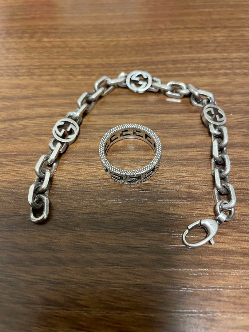 ※ハーレージュニア様　Gucci シルバー チェーンブレスレットとリングセット