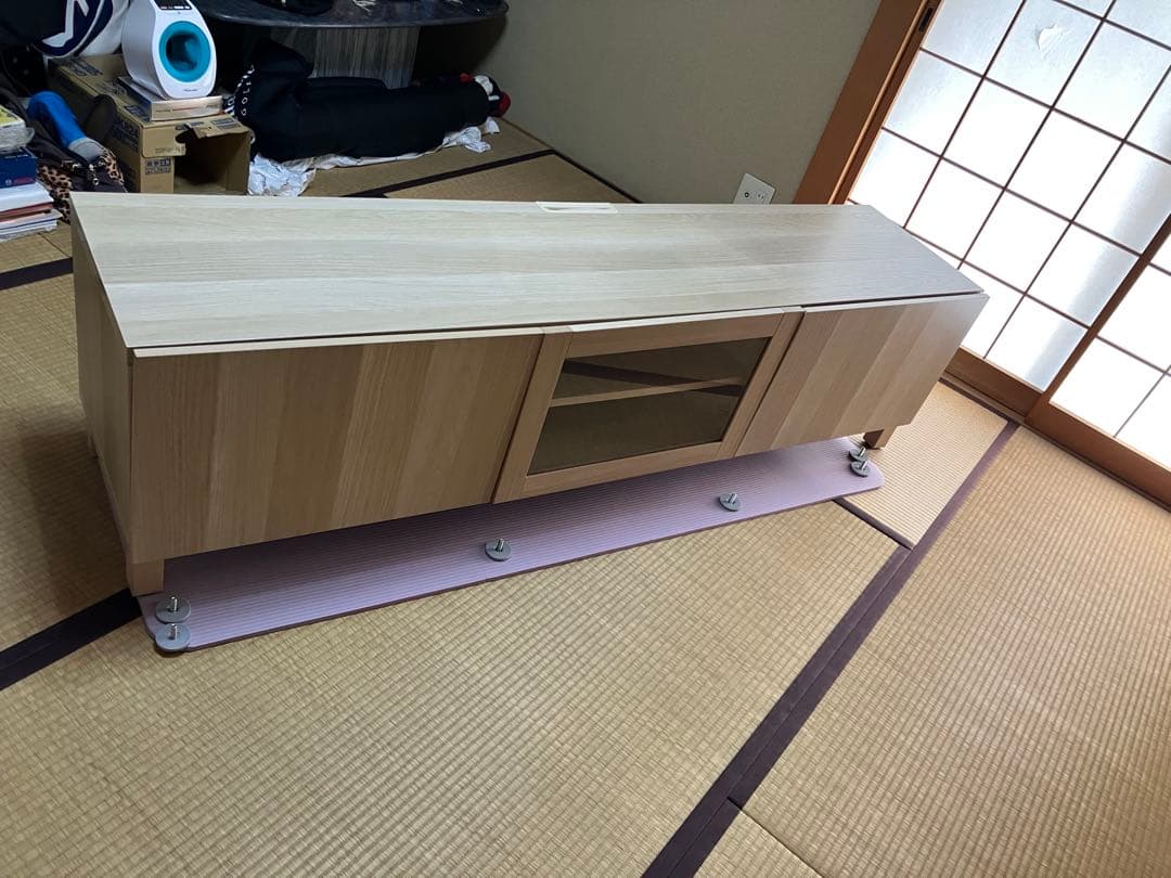 ナチュラルウッド テレビ台 ガラス扉付き